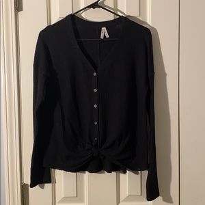 Black long sleeve waffle knit